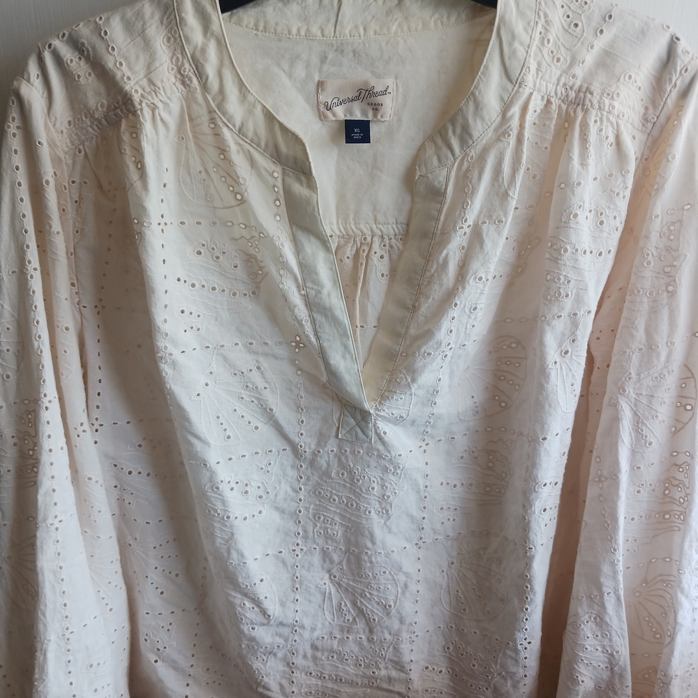 Universal Thread Cream Eyelet Split-Neck Peasant … - image 3